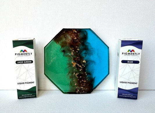 An epoxy resin art piece made with Primaloc Epoxy and two different epoxy liquid pigments.