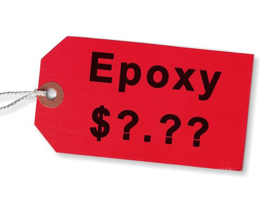 A red price tag with text on it that says, "Epoxy $?.??", indicating an unknown cost.