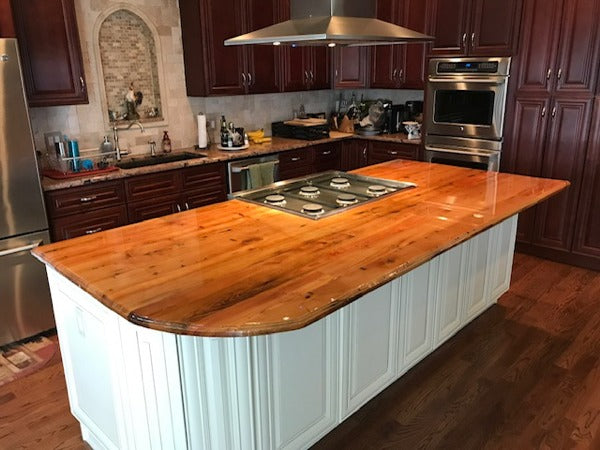 A wooden epoxy kitchen countertop